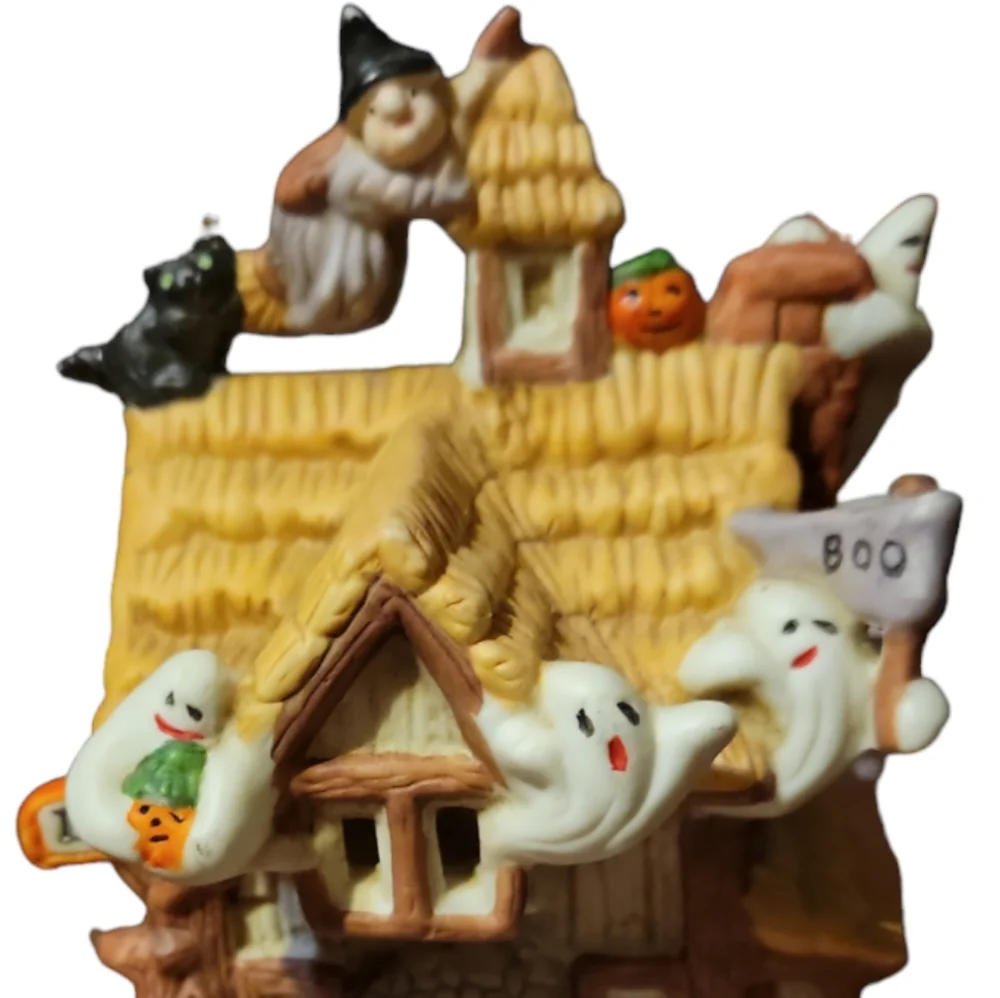 Vtg Porcelain Halloween Witch Ghost Boo INN House Horror Spooky Decor